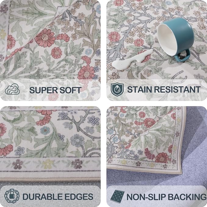 Vintage Light Green Living Room Rug, 5x7 Washable Area Rugs - Image 6