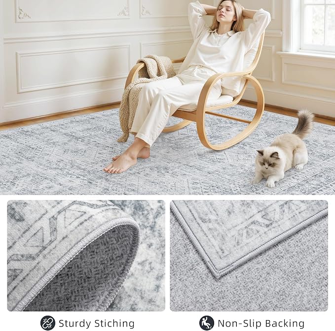 Area Rugs 9x12 Living Room: Vintage Boho Neutral Washable Rug Indoor Soft Large - Image 4