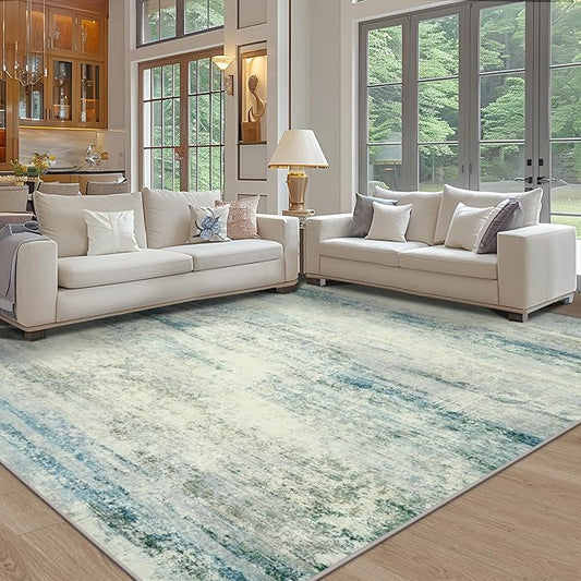 10x14 Area Rugs for Living Room: Soft Abstract Large Area Rug Non-Shedding Anti-Skid Stain Resistant Indoor Floor Modern Washable Rugs for Bedroom Dining Room Nursery Farmhouse Home Office-Blue/Gray
