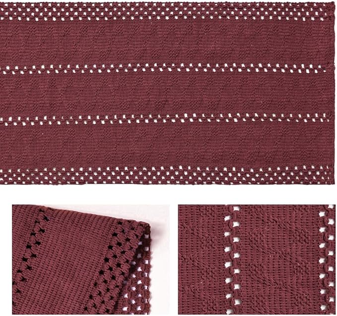 Artoid Mode Red Woven Farmhouse Hollow Table Runner 12x48 Inch | Holiday Rustic - Image 6