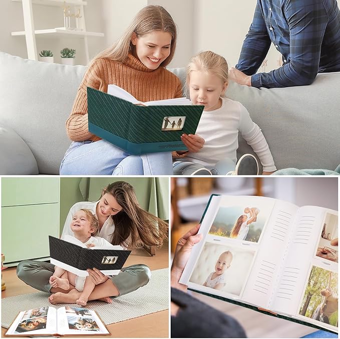 RECUTMS 4x6 Photo Album 200 Photos Memo, Photo Album with Writing Space, Leather Cover Window, 200 Picture Photo Album for Wedding Family Baby Christmas Valentine's Day Anniversary (Dark Green)