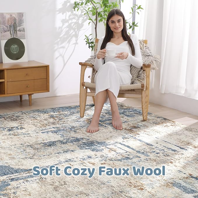 12x15 Area Rug Washable Rugs: Living Room Large Abstract Modern Soft Stain - Image 3