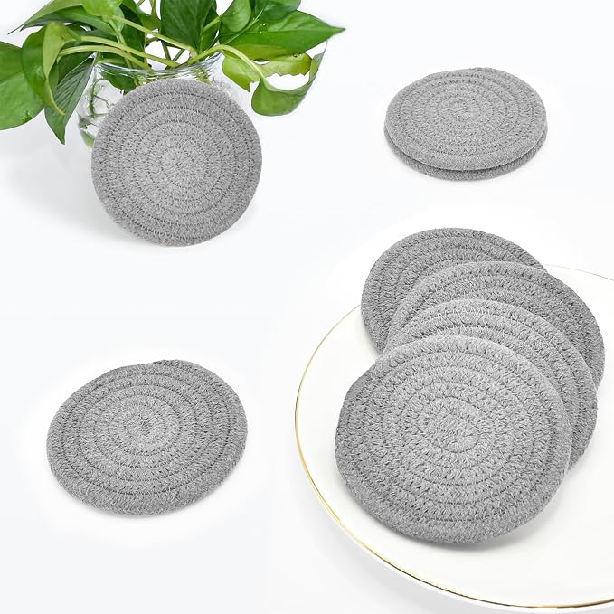 ABenkle Drink Coasters with Holder Set of 10, Cotton Woven Absorbent Coasters - Image 6