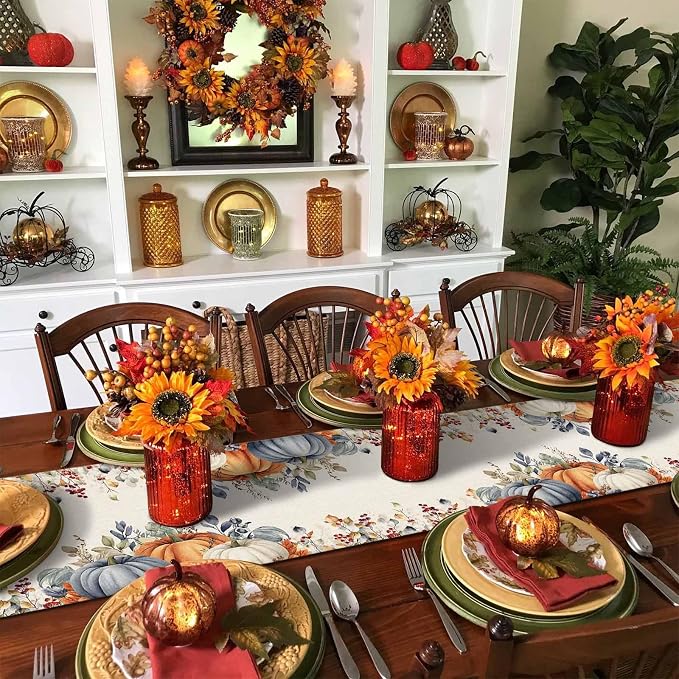 Fall Thanksgiving Table Runners 120 Inches Long, Cotton Linen Fabric Autumn - Image 3