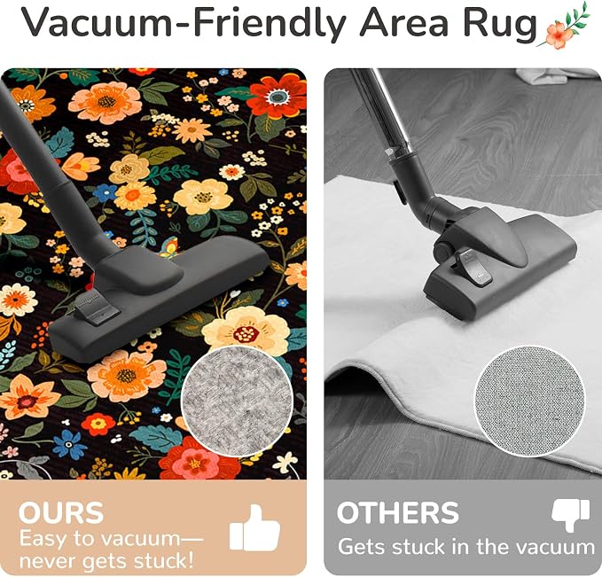 2x6 Area Rugs for Living Room Vacuum-Friendly Machine Washable Area Rug Flower - Image 3