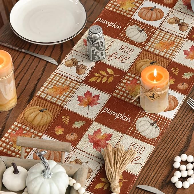 Artoid Mode 210 GSM Fall Table Runner 13x48 Inch Home Party Decor | Plaid - Image 7