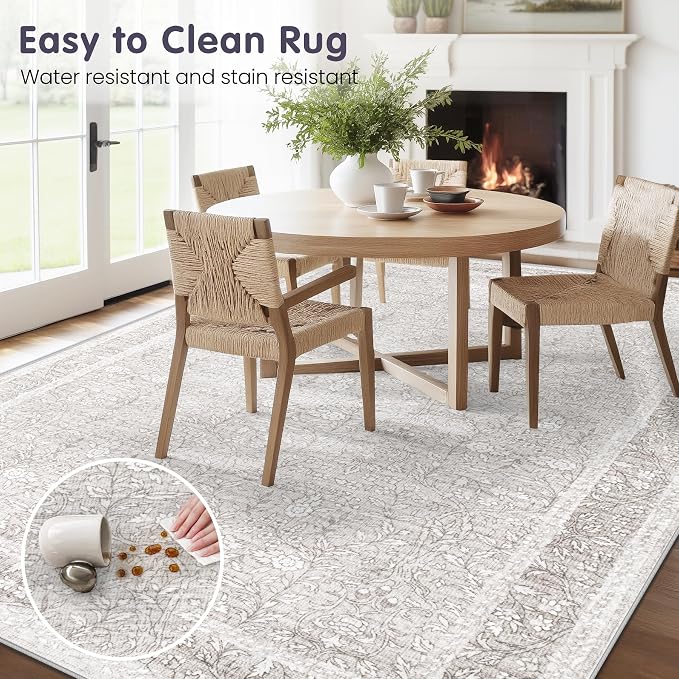 Washable Rug 9x12 Area Rugs: Vintage Floral Rugs - Image 8