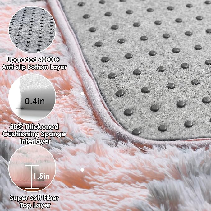 ONASAR 6x9 Area Rugs for Living Room Bedroom, Large Fluffy Pink and Grey Throw - Image 4