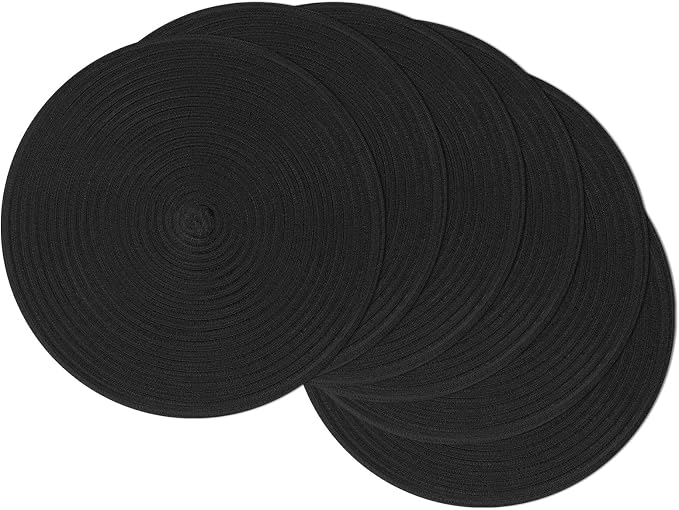 SHACOS Round Braided Placemats Set of 6 Cotton Polyester Heavy Duty 15 inch by SHACOS