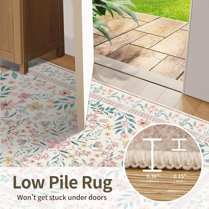 Rugxara 2x6 Floral Runner Rug, Washable Runners - Image 6