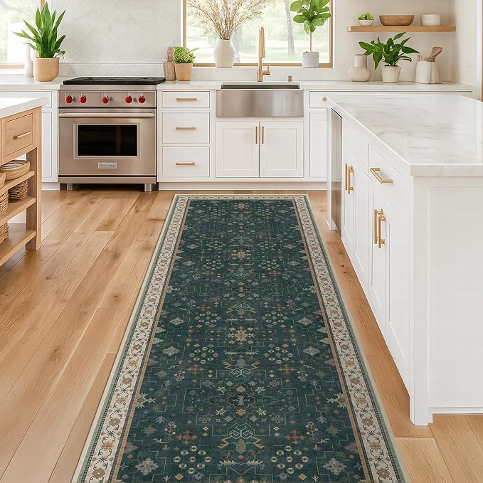 Hazo Haus Dark Green 2x6 Kitchen Rug by HazoHaus