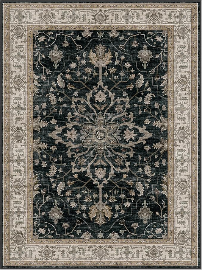 RELEANY Area Rugs Square 6ft Washable Non-Slip, Floral Vintage Distress - Image 8