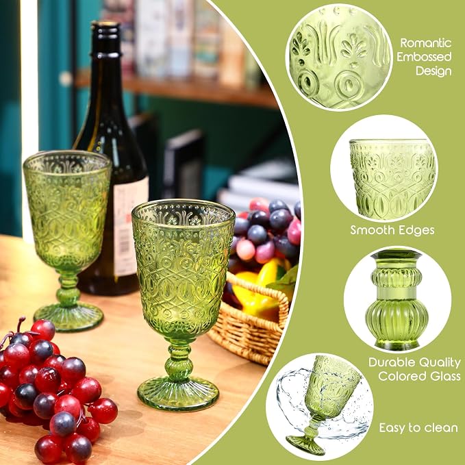 Eaasty Wine Glasses Set of 12 Vintage Goblet 9 oz Vintage Colored Glass Goblet - Image 3