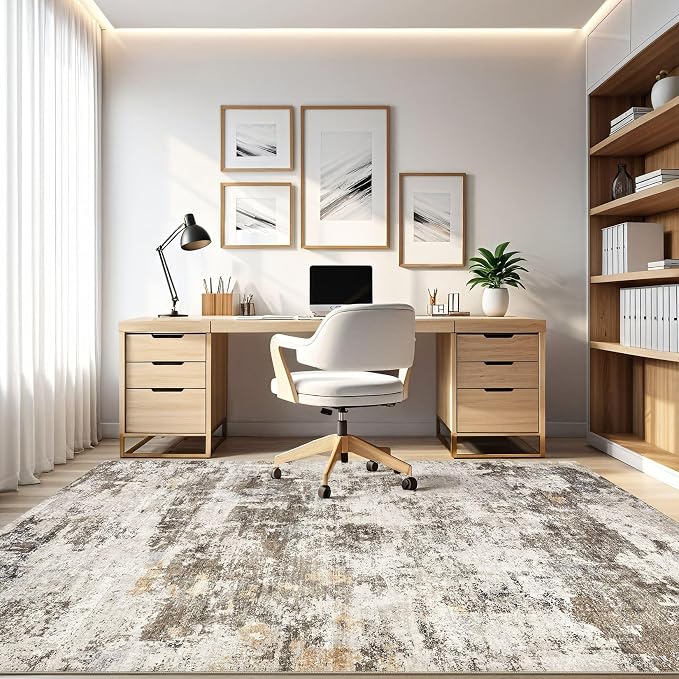 9x12 Area Rug Living Room: Washable Large Abstract Neutral Modern Soft Rugs - Image 8