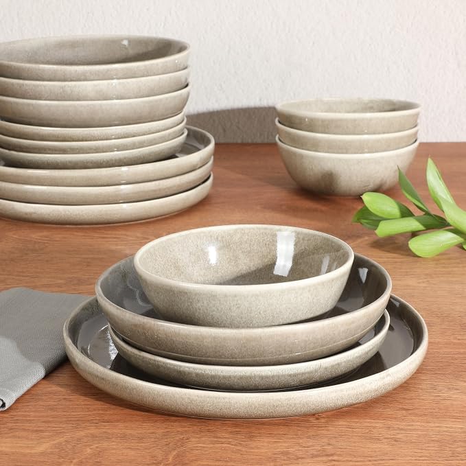 Gibson Elite Berea 16 Piece Plates and Bowls Reactive Glaze Round Dishes - Image 2