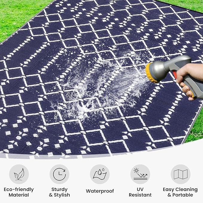 Smiry Outdoor Rug 9x12 ft, Waterproof Reversible Plastic Straw Rugs, Boho - Image 2