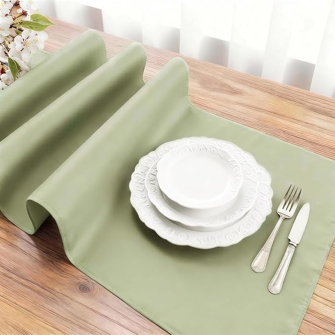 FOLINS&HOME Sage Green Waterproof Decorative Table Runner 60 Inches Long | - Image 3