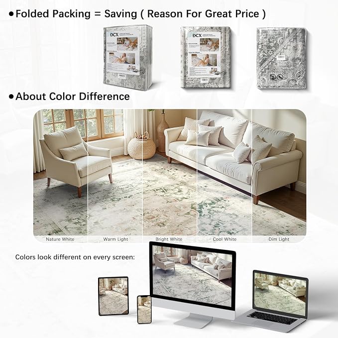 DCX 6x9 Green Rug, Machine Washable Stain Resistant Distressed Vintage Rug - Image 8