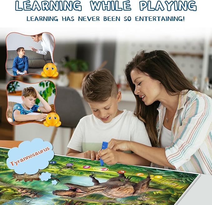 Interactive Dinosaur Toys Learning Poster, Dinosaur Talking Poster, Bilingual Dinosaur Talking Educational Children Toy with Sound Effects, Dinosaur Toys for Ages 3-12, Best Dinosaur Party Gift