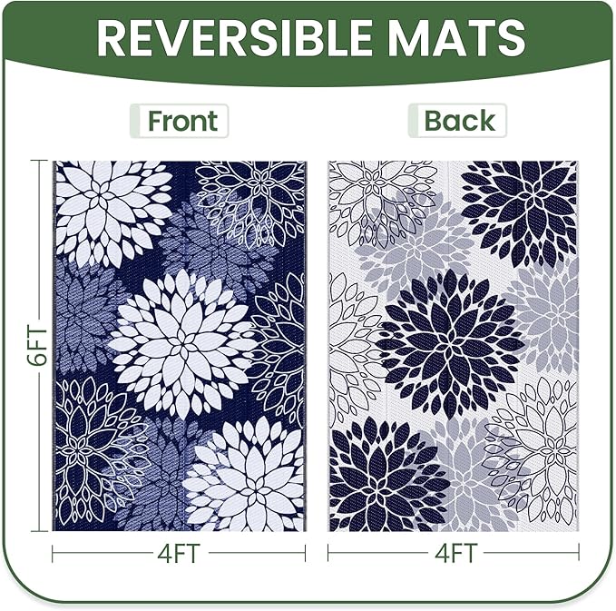 LuxStep Outdoor Rug Waterproof Outdoor Plastic Straw Rug Reversible Patio Rug - Image 2