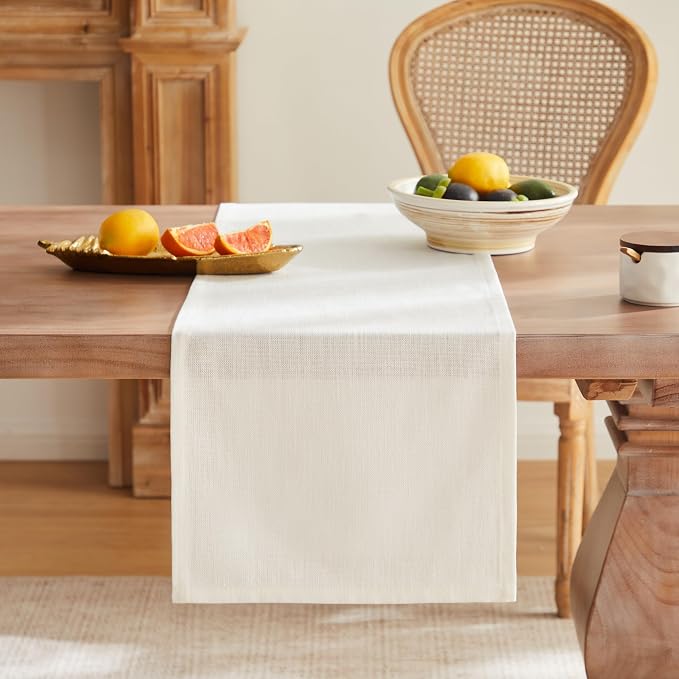 Rustic Cotton Linen Table Runner, 13x108 Inches Off White | Farmhouse Style - Image 4