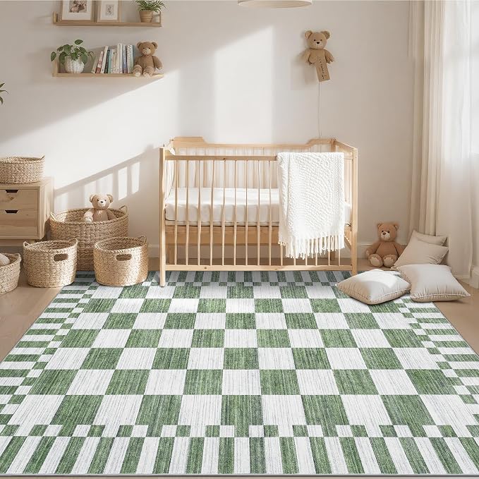 GarveeHome Sage Green Checkered Rug 4×6 Area Rugs - Image 3