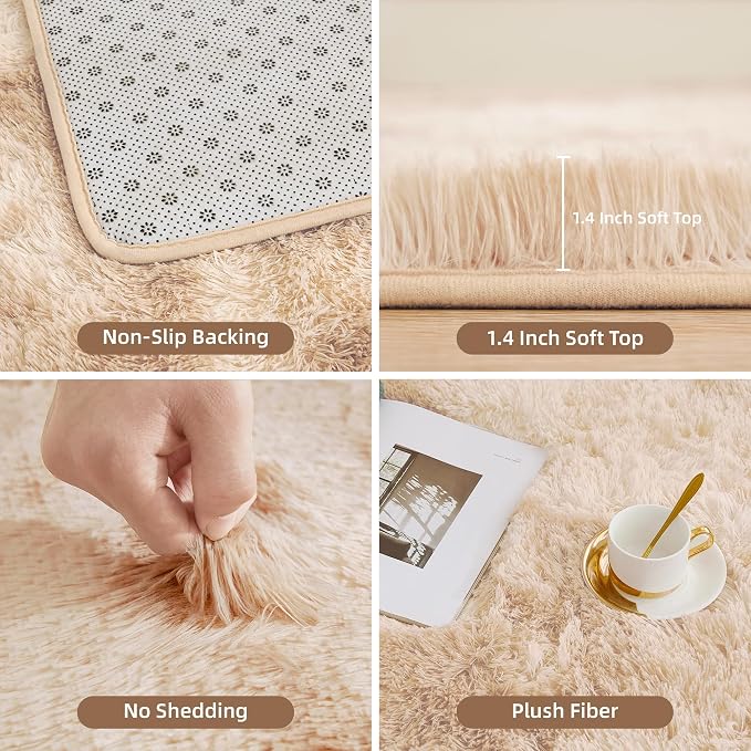 Litanika 5x8 Shag Area Rug for Living Room Bedroom, Tie-Dyed Beige High Pile - Image 5