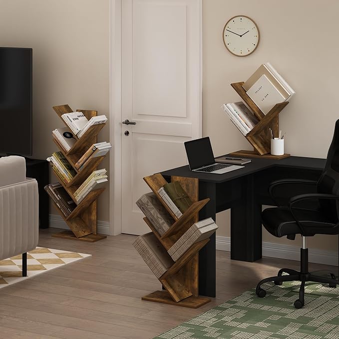 Furinno Tree Bookshelf 5-Tier Floor Standing Tree Bookcase, Amber Pine