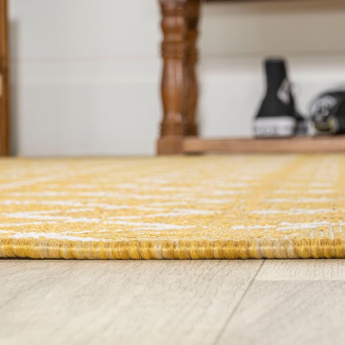 JONATHAN Y Moroccan Geometric Indoor Outdoor Area Rug 9X12 Yellow/Cream - Image 6