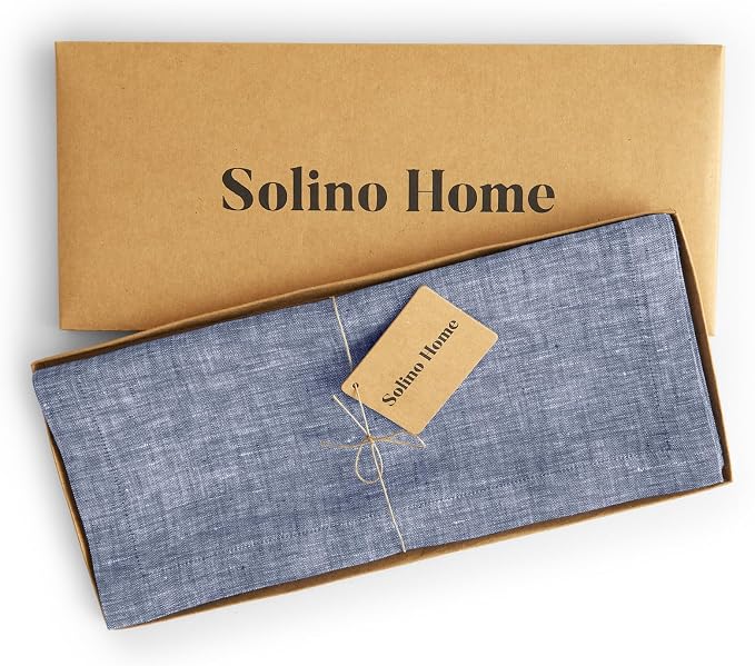 Solino Home 100% Pure Linen Table Runner Chambray Indigo, Athena 14 x 48 in | - Image 6