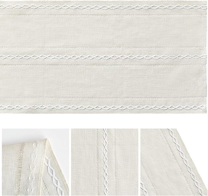 Artoid Mode Beige Rustic Cotton Linen Table Runner, Seasonal Embroidered Hollow - Image 5