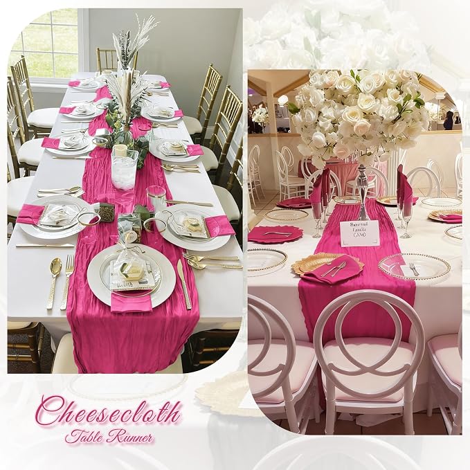 6 Pack Hot Pink Cheesecloth Table Runner, 17 x 108 inch, Semi Sheer Boho Cheese - Image 6