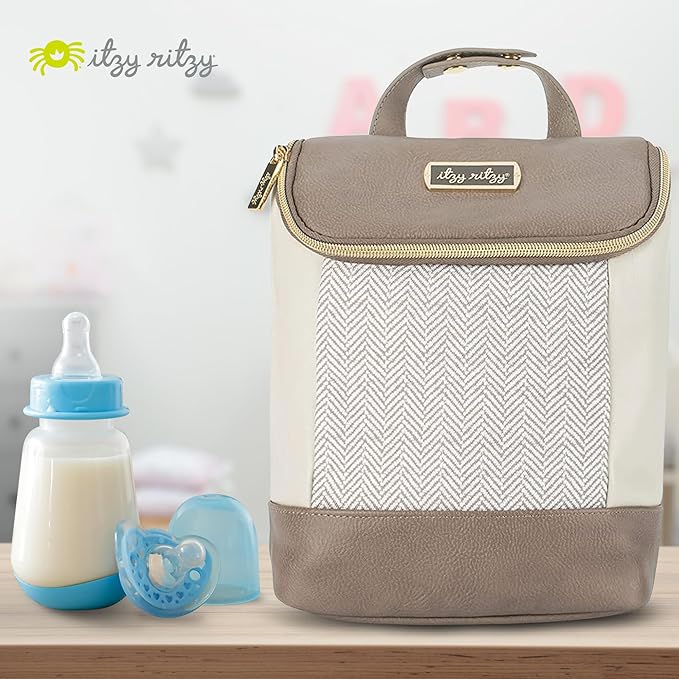Itzy Ritzy Insulated Bottle Bag – Keeps Bottles Warm or Cool - Holds 3 Bottles & Features Interior Pocket for Ice Pack (Not Included), Vanilla Latte