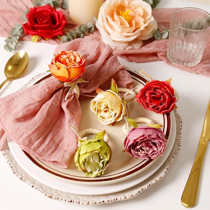 Handmade Flower Napkin Rings Set of 6, Valentine's, Thanksgiving Table - Image 8