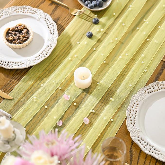 Artoid Mode Pearl Yellow Gauze Table Runner 120 Inch, Seasonal Sheer Dining - Image 7