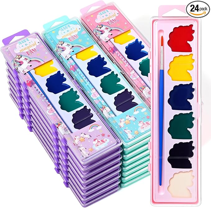 24 Pcs Unicorn Style Watercolor Painting Set 8 Washable Colors With Brush Watercolor Painting Set Gift Party Supplies Back To School Party Gift Exchange