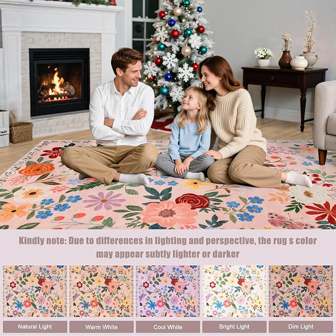 Entryway Rug 2X3 Small Rugs: Floral Washable Door Mat Vintage Soft Low Pile Non-Slip Kitchen Rugs Stain Resistant Indoor Throw Rug for Entrance, Bedroom, Kitchen, Laundry, Bathroom Beige