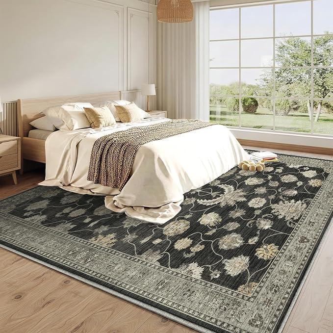 6x9 Area Rug for Living Room-Vintage Farmhouse Boho Floral Washable Stain - Image 6