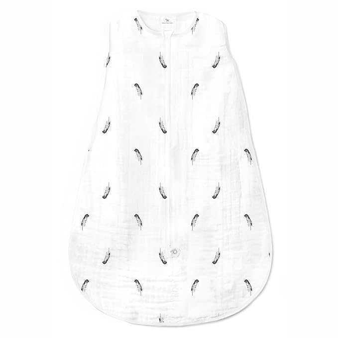 Amazing Baby Cotton Muslin Sleeping Sack, For Baby Boy or Girl, Wearable Blanket with 2-way Zipper, Little Feather, Black, Large (12-18 Month)