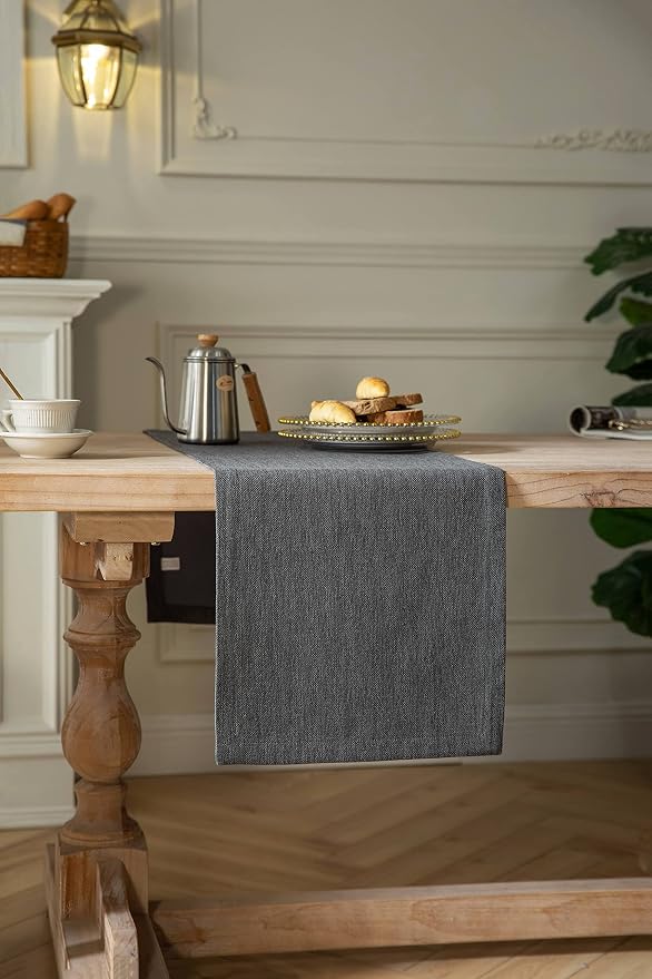 Burlap Style Farmhouse Table Runner, 14x72 Inches Graphite Grey | Thick Durable - Image 3