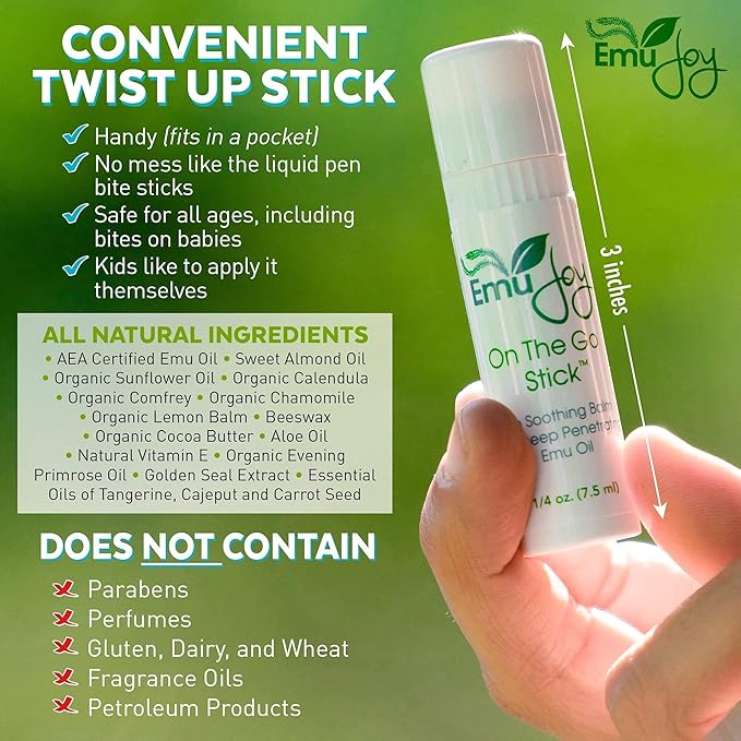 Emu Joy On The Go Anti Itch Cream Stick - Burn Cream, Bug Bite Itch Relief First Aid Stick for Scratches, Stings, Burns, from Mosquito, Bed Bugs, Bee Sting Relief (1pk)