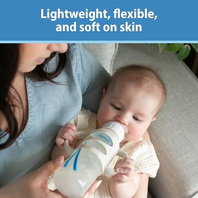 Dr. Brown's Narrow Baby Bottle Handles, 100% Silicone, Easy Grip Removable Handles for Bottle to Sippy Cup Transition, Blue, 4m+