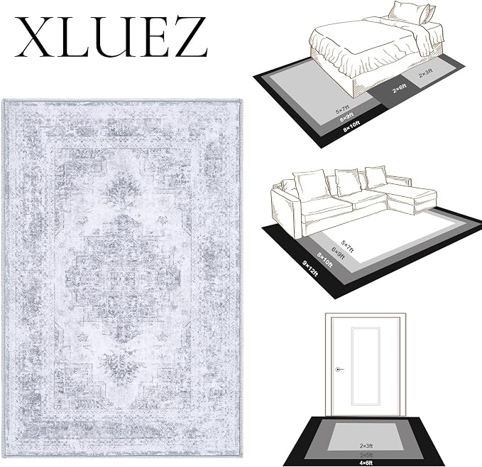 XLUEZ Area Rug 5x7 Living Room Rug, Machine Washable Vintage Distressed - Image 8