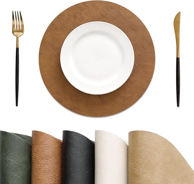 MOSAYT 13 Inch Round Vinyl Placemats Set of 6 by MOSAYT