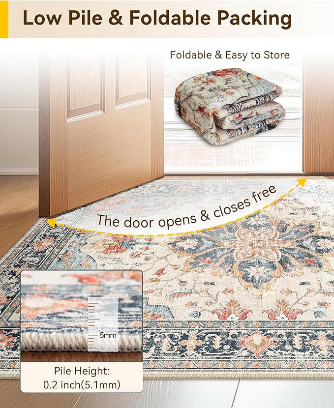 RELEANY Area Rugs Runner 3'x10' Washable Non-Slip, Floral Vintage Distress - Image 7