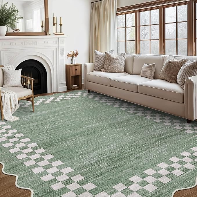 GarveeHome 10x13 Area Rug Large Living Room Scalloped Rug Non Slip Low Pile - Image 8