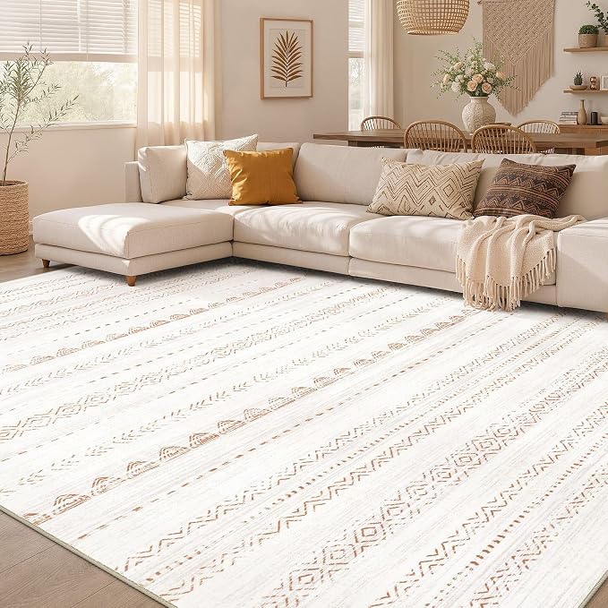 Nakagishi 7x10 Area Rug Living Room: Washable Boho Large Neutral Soft Farmhouse by NakagishiAreaRug