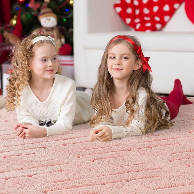 4x6 Pink Washable Area Rug for Girls Bedroom, Modern Geometric Shag Non-Slip - Image 3