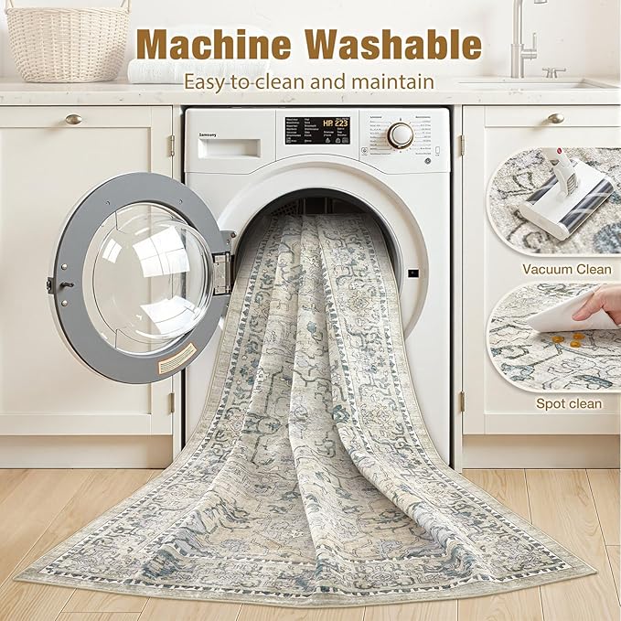 cotiled 7x9 Area Rug Machine Washable Vintage Carpet - Image 3