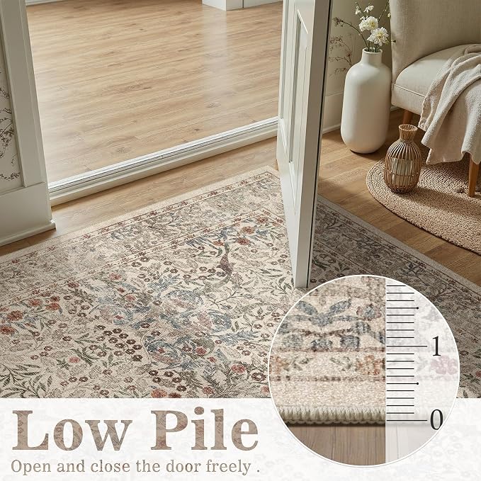 DCX Beige 6x9 Area Rug, Machine Washable Non Slip Stain Resistant Soft Vintage - Image 7
